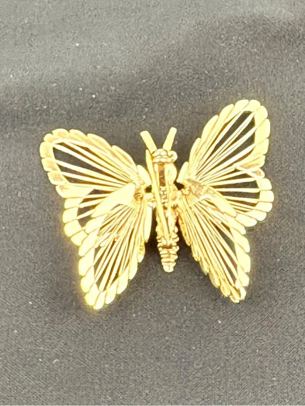 Vintage Monet Spinneret Butterfly Brooch Pin Gold Tone Wire Wings 1960s Signed